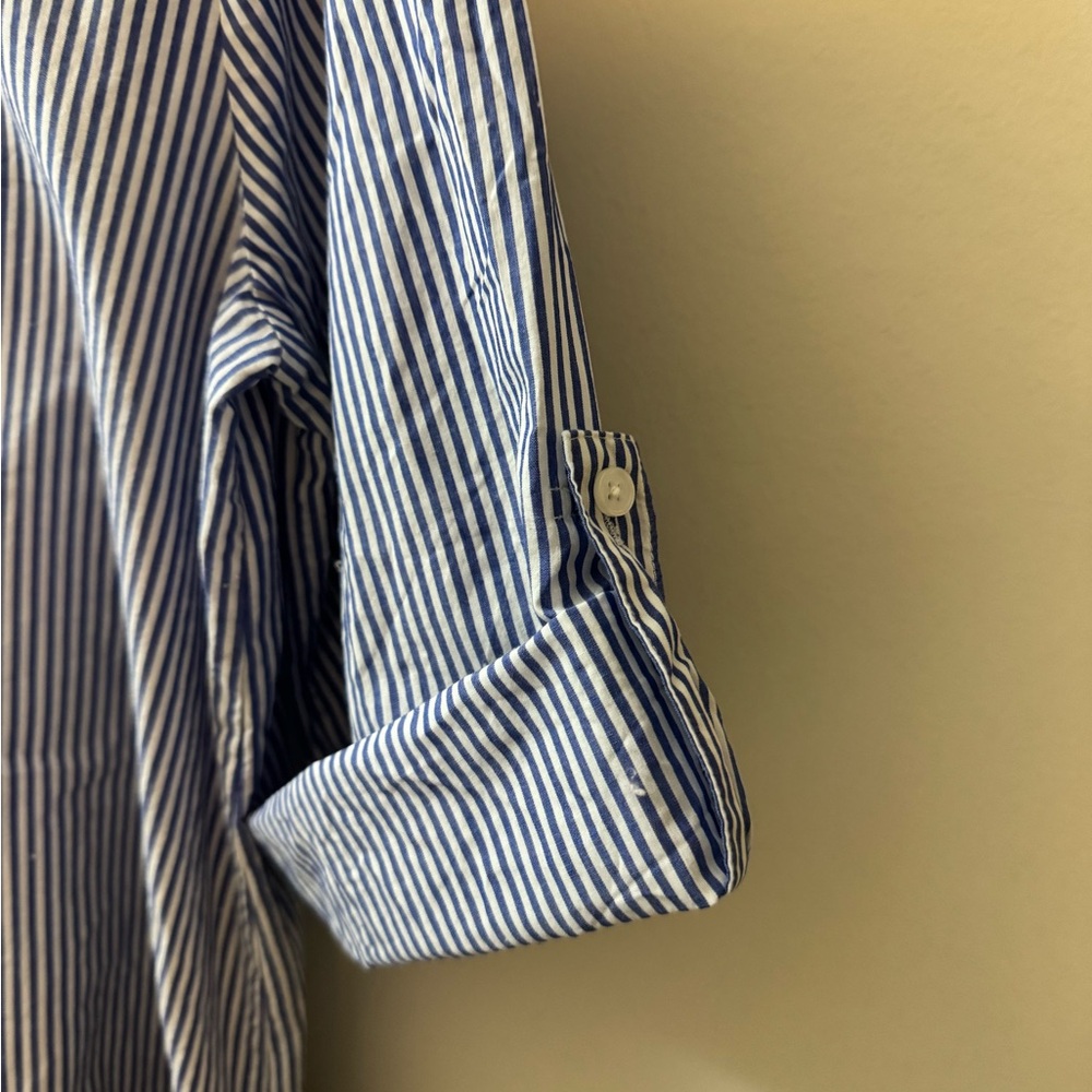 Madewell PERFECT Striped Blue and White 3/4 Sleeve Dress, 100% crisp cotton, XL - Picture 5 of 6